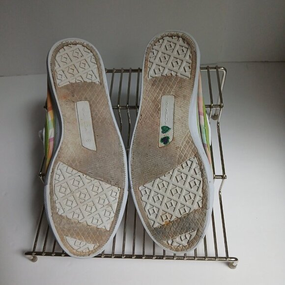 Boat Shoe/Sneakers Pale Green With Pink Plaid White Soles & Laces Size 8 - Picture 3 of 9
